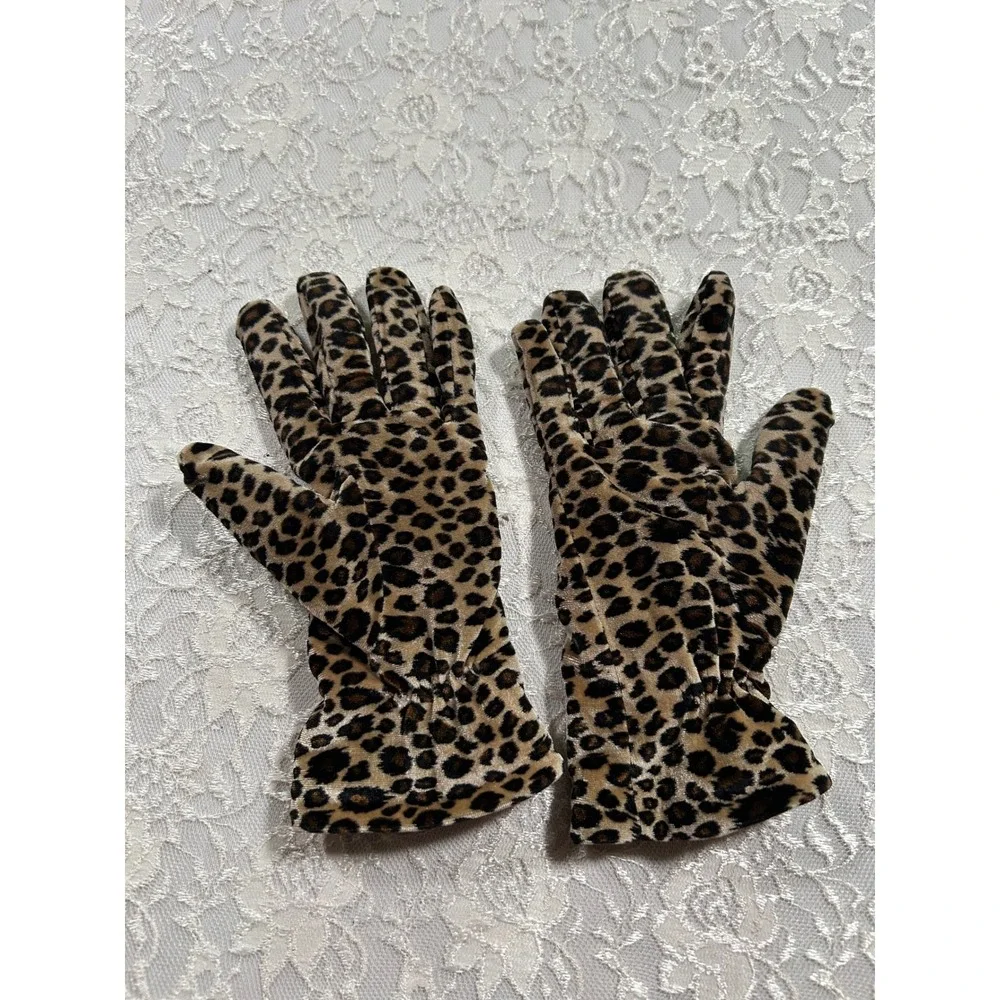 Vintage Leopard Print Thinsulate Insulated Velvet Gloves Fall Glam Boho Chic